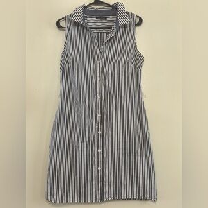 Tommy Hilfiger Sleeveless Navy and White Striped Dress Button Front Size 10